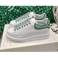 Top Grade Alexander McQueen Oversized Sneakers in White Silky Calfskin with Contrasting Green Back 072347