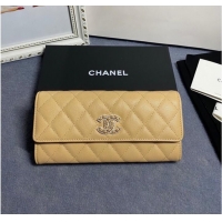 Famous Brand Chanel Calfskin Leather & Gold-Tone Metal AP2740 beige