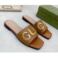 Luxury Gucci 'Gucci' Flat Slide Sandal Brown 081008