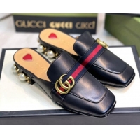 Discount Gucci Leather GG Mules with Pearl Heel 3cm Black 081024