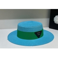Best Price Bottega Veneta Straw Wide Brim Hat 031121 Blue 2022