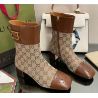 Charming Gucci GG Canvas Ankle Boots 4.5cm with Buckle Camel 090895