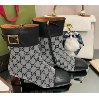 Cheap Price Gucci GG Canvas Ankle Boots 4.5cm with Buckle Grey/Black 090898