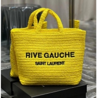 Good Product SAINT LAUREN IN CROCHET RAFFIA AND SMOOTH LEATHER Y600064 yellow