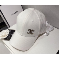 New Fashion Chanel Sequins CC Canvas Baseball Hat 0401121 White 2022