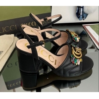 Purchase Gucci Calfskin Mid-Heel Sandals with Crystal Charm 7.5cm Black 101428