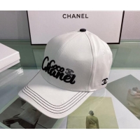 Shop Grade Chanel Coco Canvas Baseball Hat 0401170 White 2022
