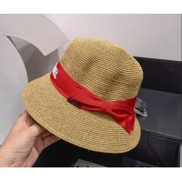 Trendy Design Chanel Straw Wide Brim Hat 042986 Khaki/Red 2022