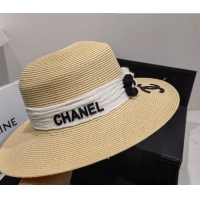 Super Quality Chanel Straw Wide Brim Hat 043078 Beige 2022