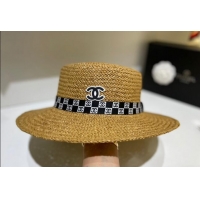 Reasonable Price Chanel Straw Wide Brim Hat 053158 Khaki 2022