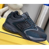 Pretty Style Fendi Faster Trainers Sneakers in Suede and Mesh Black 101459