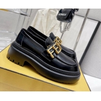 Stylish Fendi Fendigraphy Loafers in Brushed Leather Black 102963