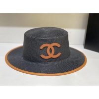 Popular Style Chanel Straw Wide Brim Hat 070695 Black 2022
