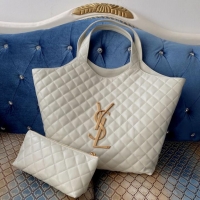 Well Crafted Yves Saint Laurent ICARE MAXI SHOPPING BAG IN QUILTED LAMBSKIN 698652 white