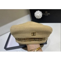 Good Product Chanel Beret Hat with Chain 091572 Beige 2022