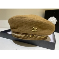 Shop Grade Chanel Beret Hat with Chain 091574 Khaki 2022