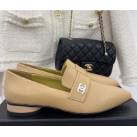 Top Quality Chanel Calfskin Pointed Loafers 2.5cm Beige 090804