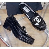 Good Quality Chanel CC Patent Leather Loafers Black 092125