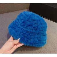 Top Quality Valentino Rabbit Fur Bucket Hat V12268 Blue 2022