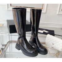 Fashion Chanel Patent Leather High Boots Black 092135