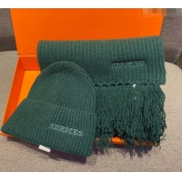 Best Discount Hermes Knit Cashmere Scarf and Hat 40x220cm Set H12270 Green 2022
