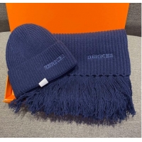 New Style Hermes Knit Cashmere Scarf and Hat 40x220cm Set H12270 Dark Blue 2022