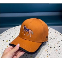 Super Quality Hermes Horse Fabric Baseball Hat 1122129 Orange 2022
