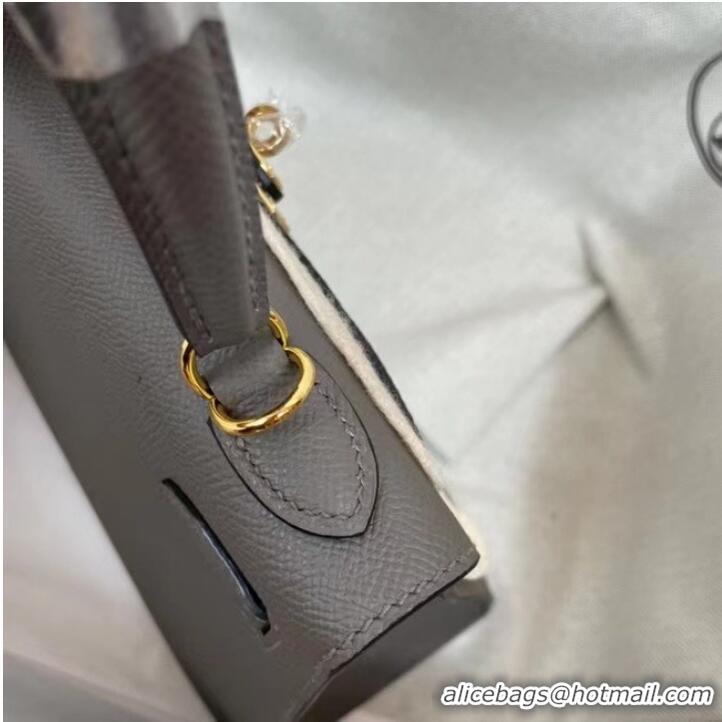 Top Quality Hermes Kelly 25cm Shoulder Bags Epsom KL2755 dark grey&gold-Tone Metal
