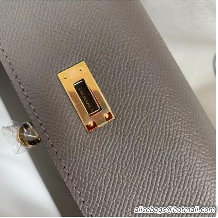 Top Quality Hermes Kelly 25cm Shoulder Bags Epsom KL2755 dark grey&gold-Tone Metal