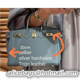 Inexpensive Hermes Birkin Bag Original Togo Leather 30CM 17825 Gray Blue