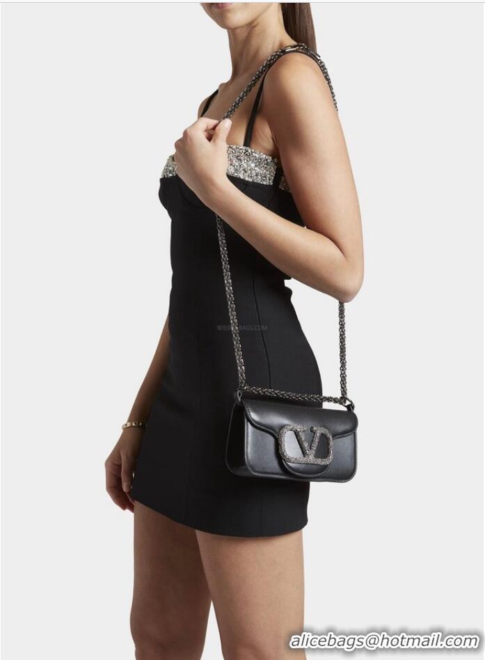 Super Quality VALENTINO MINI LOCO imitation crystal shoulder bag WB0K53K BLACK