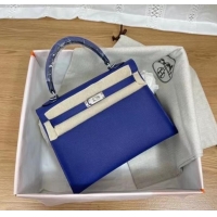Good Quality Hermes Kelly 25cm Shoulder Bags Epsom KL2755 Electrooptic blue&silver-Tone Metal