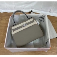 Popular Style Hermes Kelly 25cm Shoulder Bags Epsom KL2755 gray&silver-Tone Metal