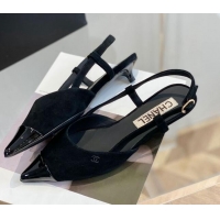 Durable Chanel Suede Slingbacks 2.5cm with Thin Heel G39537 Black