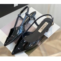 Best Product Chanel Patent Leather Slingbacks 2.5cm with Thin Heel G39537 Black