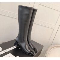Best Quality Chanel Classic Lambskin and Patent Leather High Boot 5cm in Mink Fur Lining Black 120182