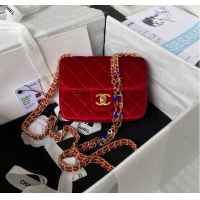 Super Quality Chanel 22 MINI FLAP BAG Velvet & Gold-Tone Metal AS3442 Red