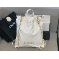 Famous Brand LARGE BACK PACK CHANEL 22 AS3313 WHITE&GOLD