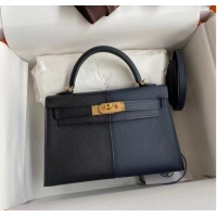 Top Quality Hermes Kelly 19cm Shoulder Bags Epsom KL19 gold hardware black&Royal blue