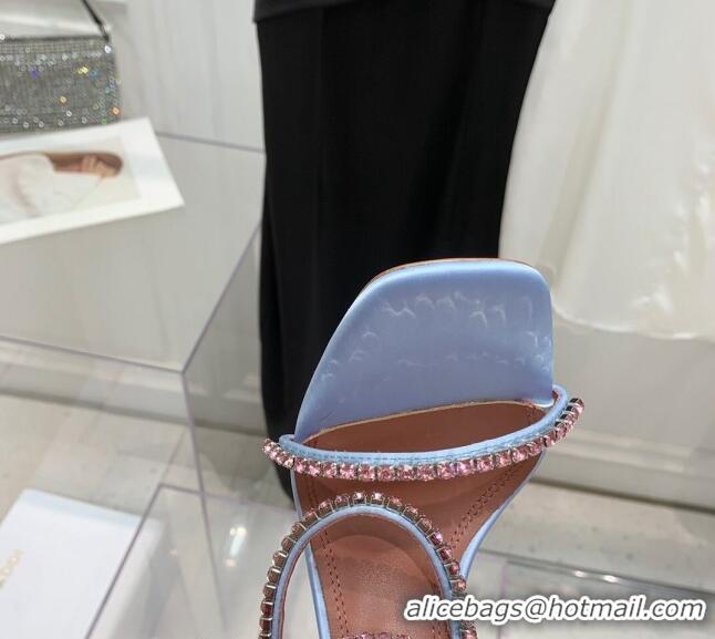 ​Well Crafted Amina Muaddi Gilda Silk High Heel Sandals 9.5cm with Crystal AM2613 Light Blue 2022