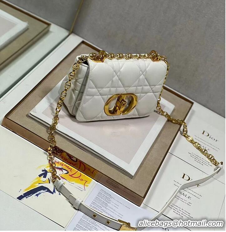 Good Quality SMALL DIOR CARO BAG Supple Cannage Calfskin M9241U white&gold