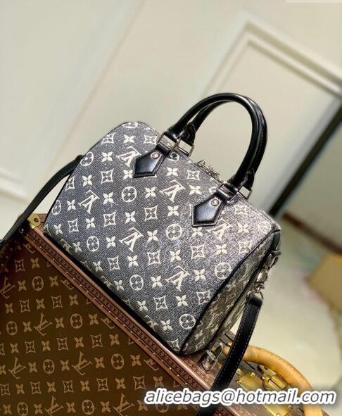 Buy Luxury Louis Vuitton Speedy Bandouliere 25 Bag in Grey Washed Denim Textile Jacquard M21464 2022