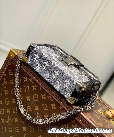 Well Crafted Louis Vuitton Petite Malle Bag in Grey Washed Denim Textile Jacquard M21462 2022