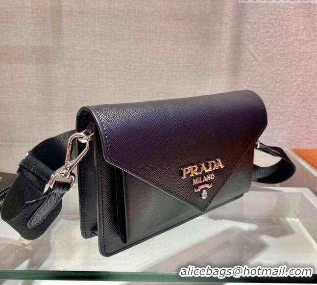 Trendy Design Prada Saffiano Leather Mini Envelope Bag 1BP020 Black 2021