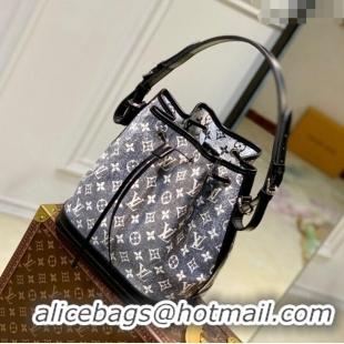 Pretty Style Louis Vuitton Petite Noe Bucket Bag in Grey Washed Denim Textile Jacquard M21406 2022