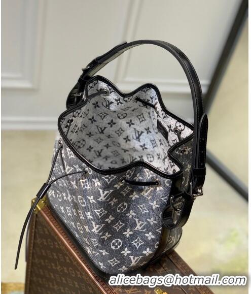 Pretty Style Louis Vuitton Petite Noe Bucket Bag in Grey Washed Denim Textile Jacquard M21406 2022