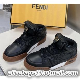 Classic Hot Fendi Match High Top Sneakers with Pocket in Black Nylon 122842