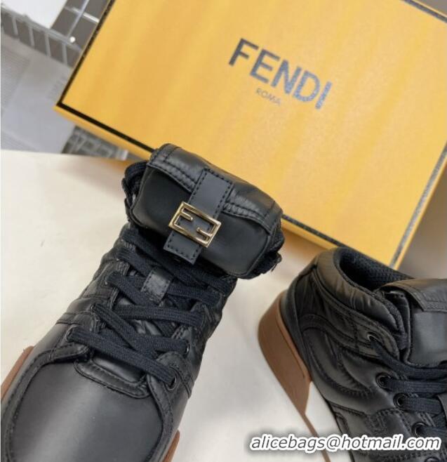 Classic Hot Fendi Match High Top Sneakers with Pocket in Black Nylon 122842