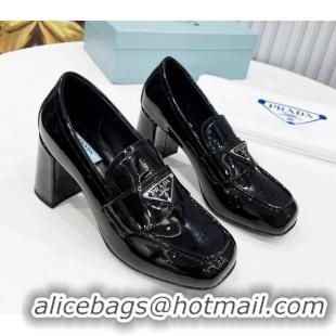 Lowest Price Prada Patent Leather Medium Heel Loafers 7.5cm Black 113079