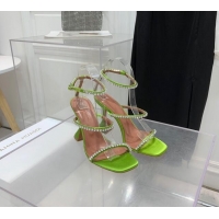 ​Top Quality Amina Muaddi Gilda Silk High Heel Sandals 9.5cm with Crystal AM2613 Green 2022